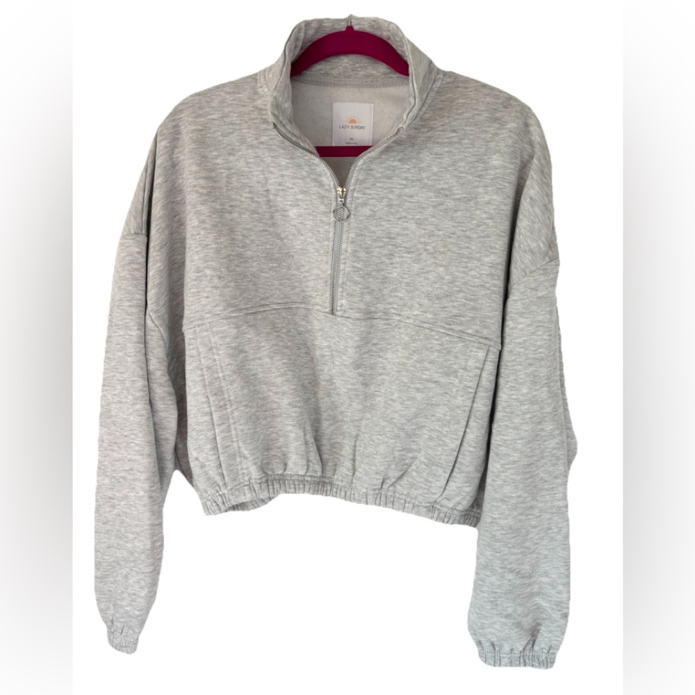 Lazy Sundays Light Gray Quarter-Zip Sweatshirt XL